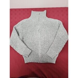 Ann Taylor Grey Chunky Knit Full Zip Cardigan Mock Neck Cozy Chic Sz. MP NWT